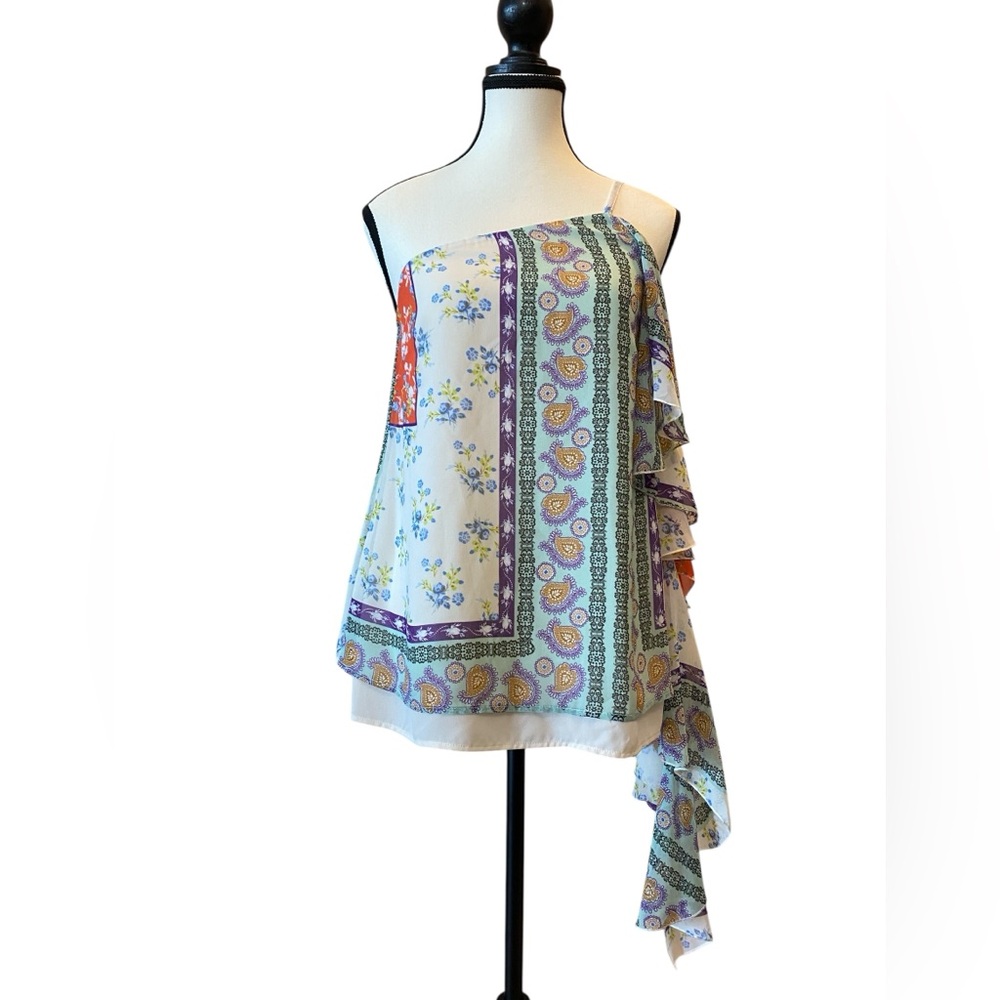 Denny Rose Asymmetrical Sleeveless Ruffled Blouse EUC SMALL